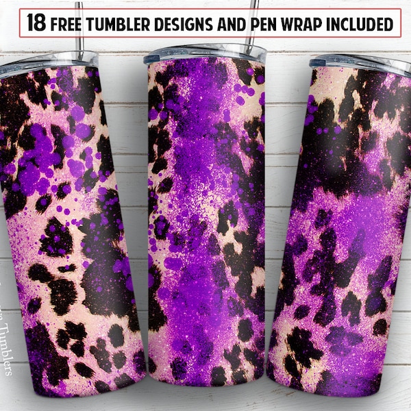 Cowhide purple tumbler PNG design Western cow skin 20oz and 30oz skinny tumbler STRAIGHT digital wrap + Epoxy pen wrap design