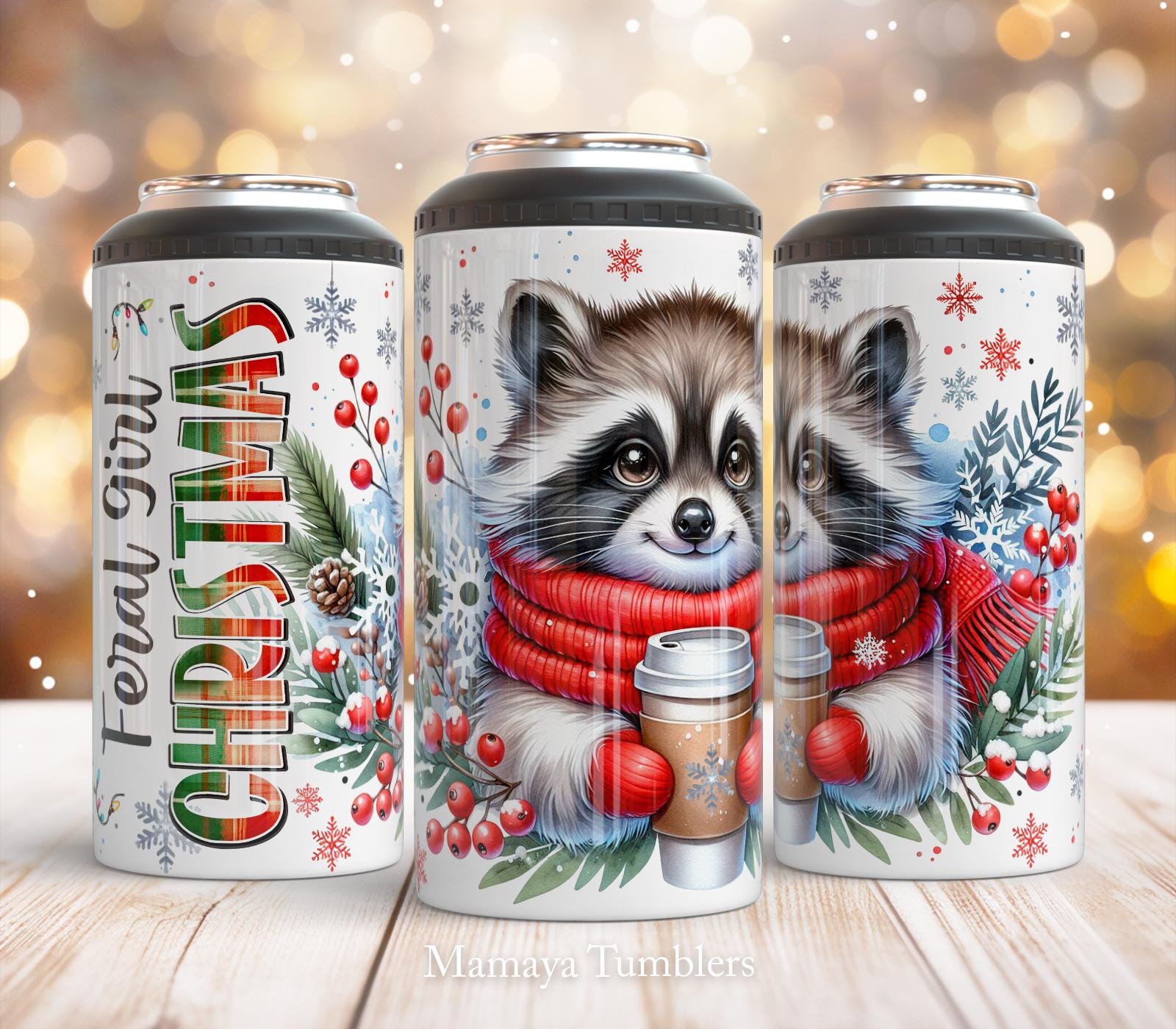 野生の少女のクリスマス 4 in 1 缶クーラー昇華デザイン 面白い
