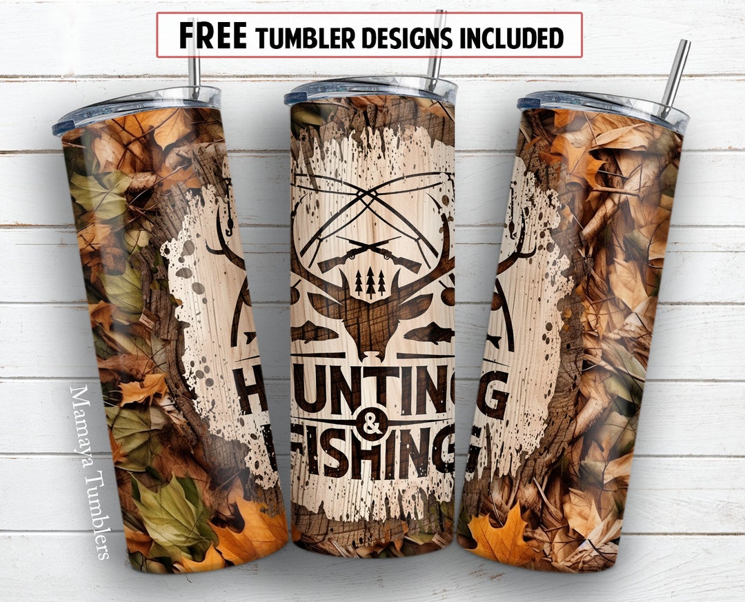 Hunting & Fishing 20oz Skinny Tumbler Sublimation Design Camo Nature ...