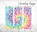 SEAMLESS tie dye leopard tumbler PNG design Colorful cheetah print 20 oz skinny tumbler STRAIGHT digital wrap product logo