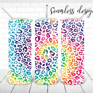 SEAMLESS tie dye leopard tumbler PNG design Colorful cheetah print 20 oz skinny tumbler STRAIGHT digital wrap