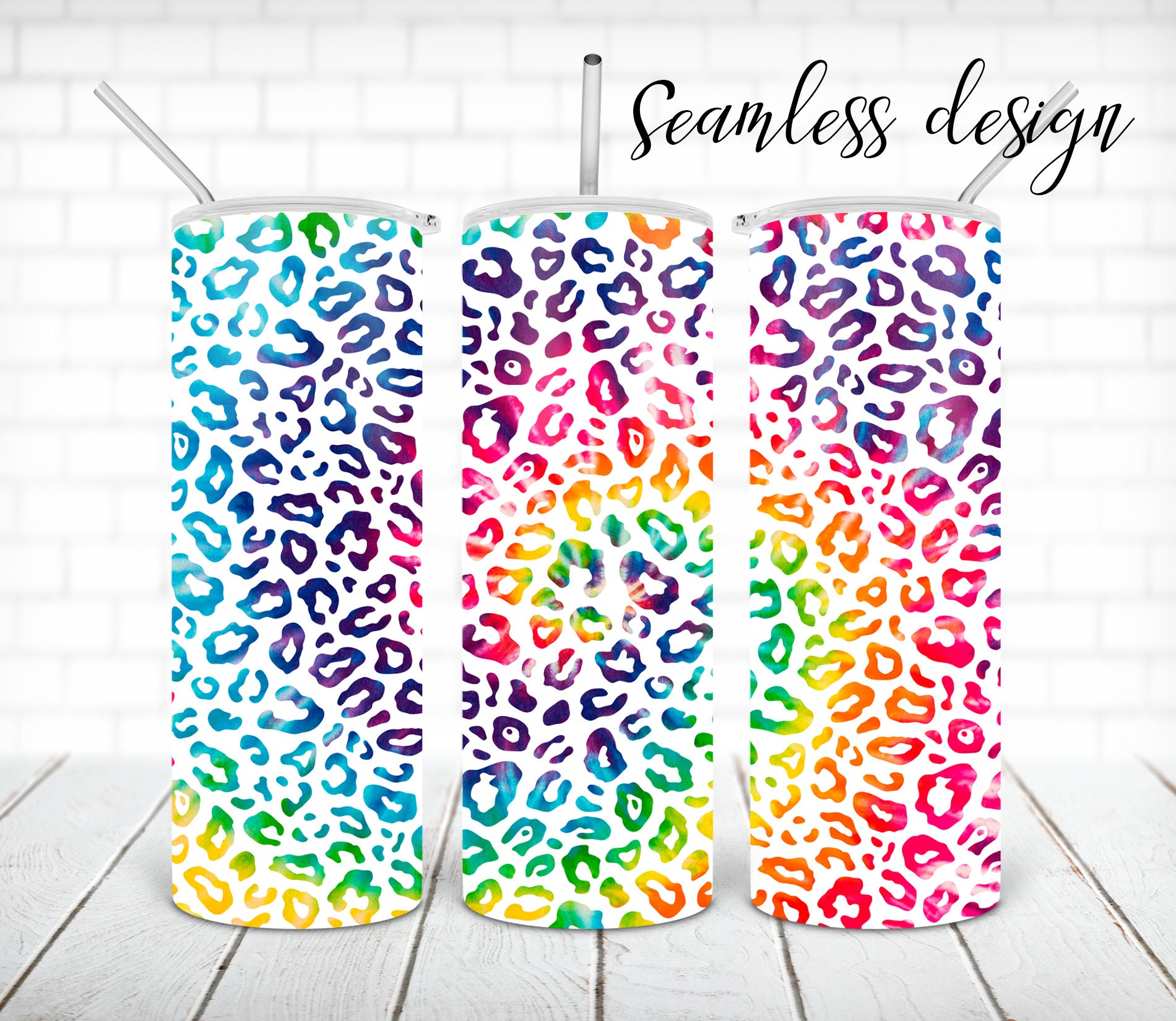 SEAMLESS Tie Dye Leopard Tumbler PNG Design Colorful Cheetah Print 20 ...