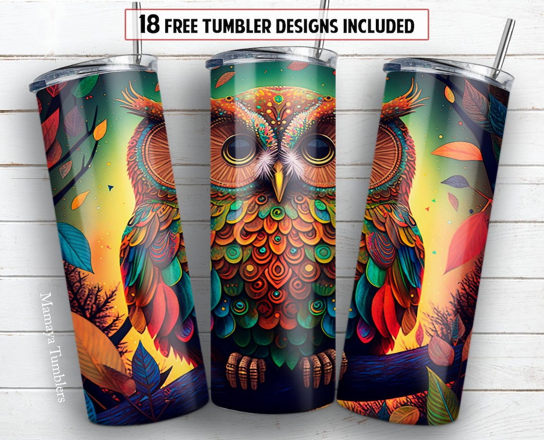Owl 20 Oz Skinny Tumbler Sublimation Design Wild Bird Colorfull Fall ...
