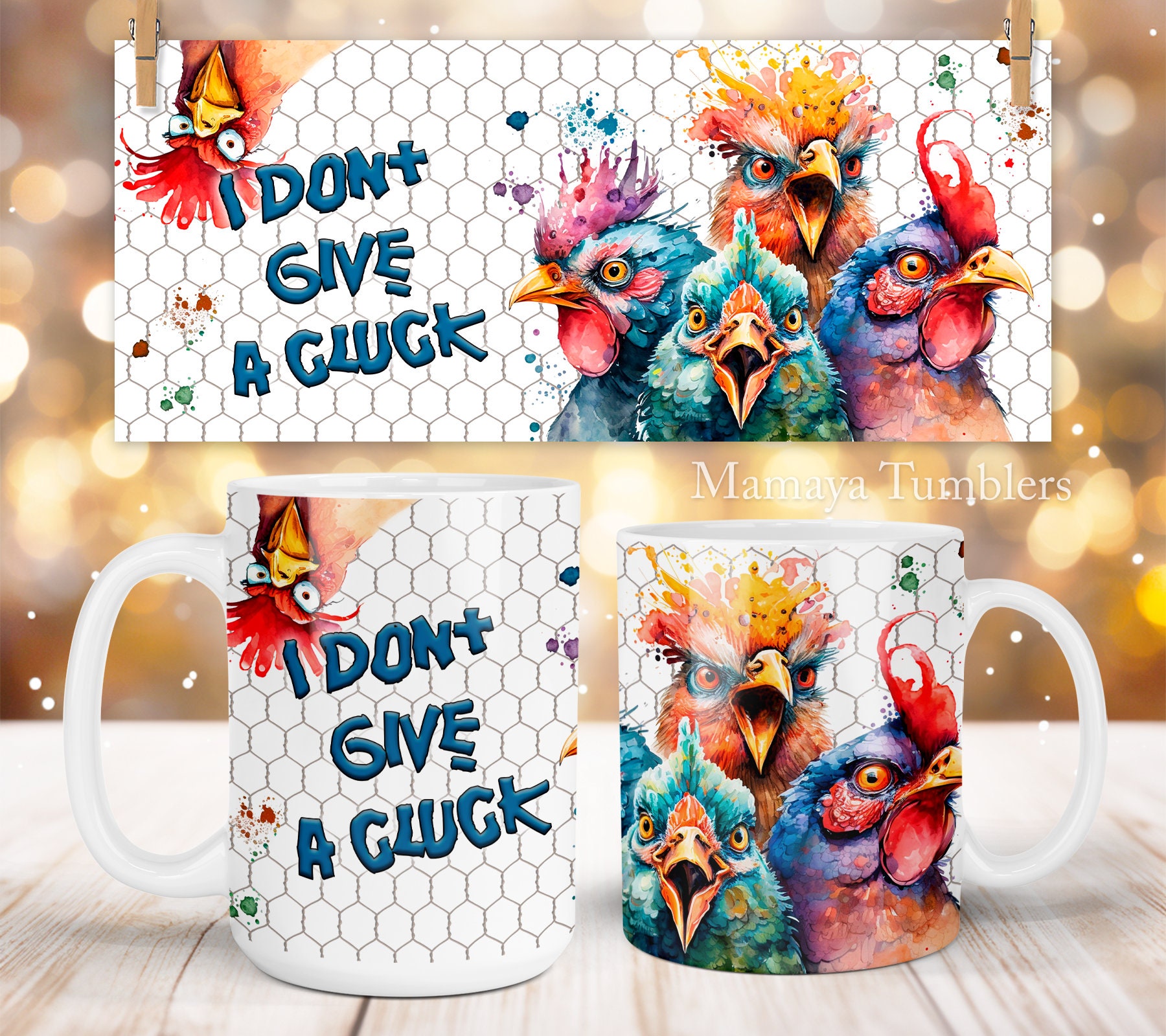 I don't give a cluck mug sublimation design Funny chicken Farm animal 11oz 15oz coffee cup template Wrap PNG Digital download