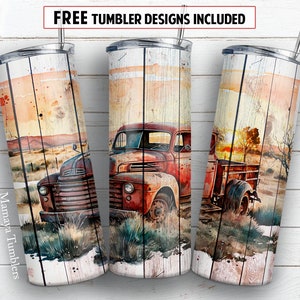 Red truck 20 oz skinny tumbler sublimation design Rustic Wood Farm life digital PNG Straight wrap Waterslide download