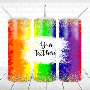 Colorful glitter tumbler PNG design LGBT flag 20 oz skinny tumbler STRAIGHT digital wrap