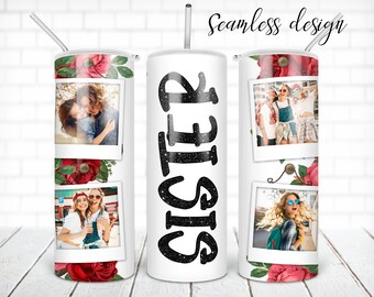 Cornice per foto sorella floreale tumbler PNG design Flower glitter 20 oz skinny tumbler STRAIGHT digital wrap