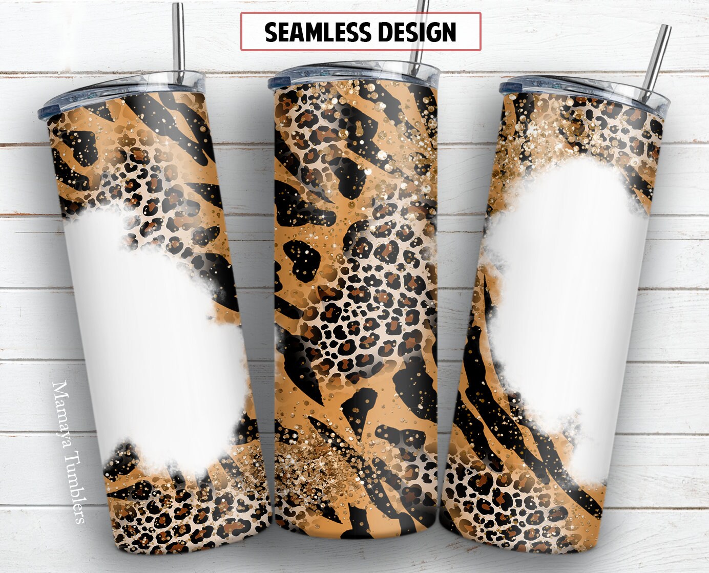 20 Oz Skinny Tumbler Sublimation Design Leopard Print Glitter Name ...