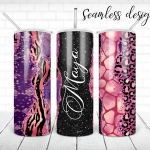 SEAMLESS leopard glitter tumbler PNG design Animal print 20 oz skinny tumbler STRAIGHT digital wrap