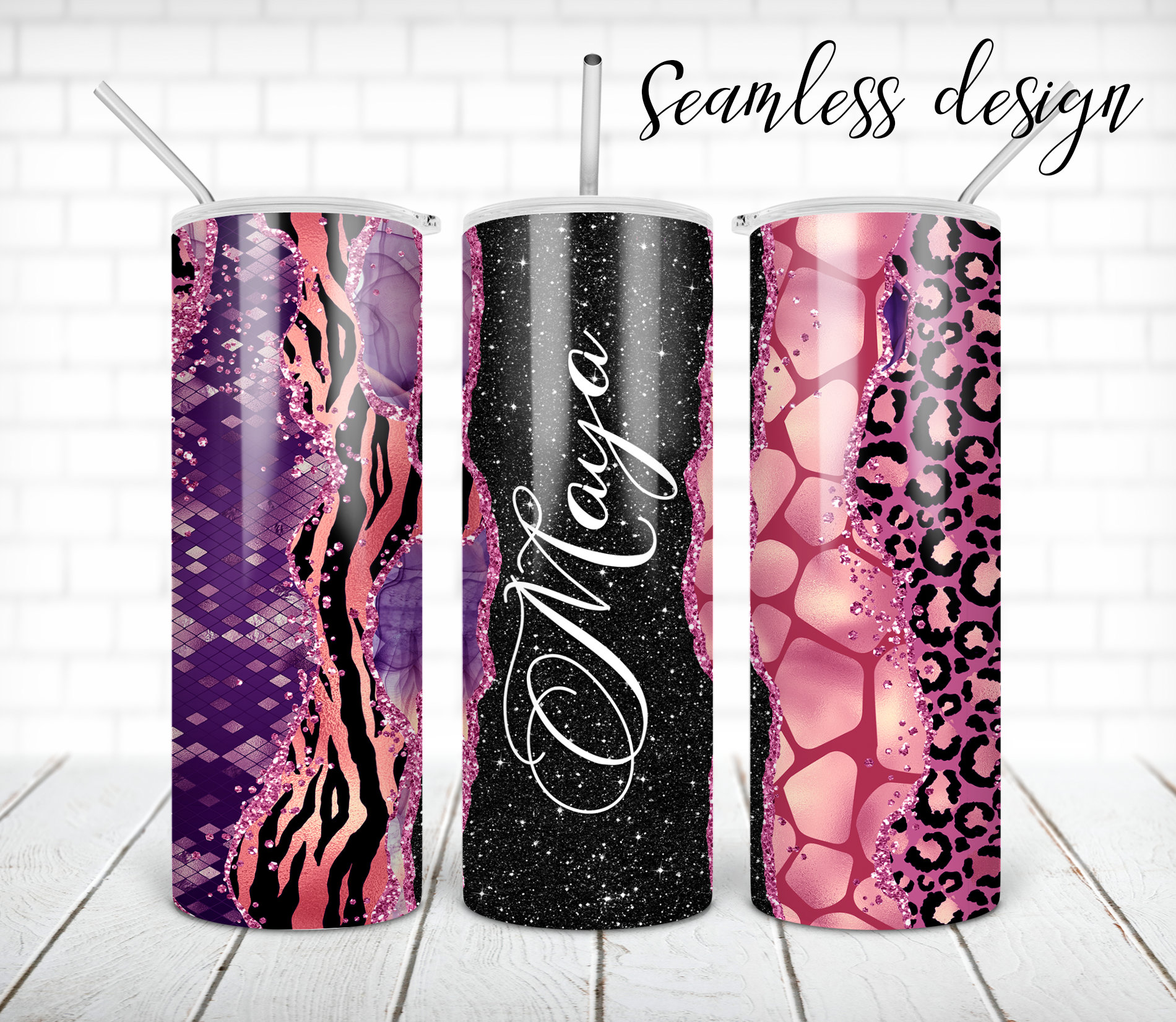 SEAMLESS Leopard Glitter Tumbler PNG Design Animal Print 20 Oz Skinny ...