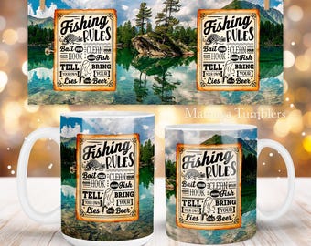 Fishing rules Mug sublimation design Lake life 11oz 15oz coffee cup template Wrap PNG Digital download