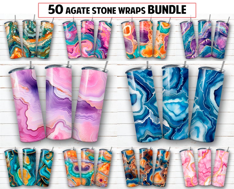 Agate Stone 50 BUNDLE 20 Oz Skinny Tumbler Sublimation Design Marble ...