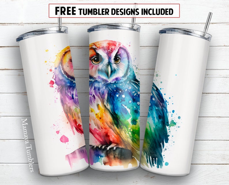 Owl 20 Oz Skinny Tumbler Sublimation Design BUNDLE of 4 Rainbow ...