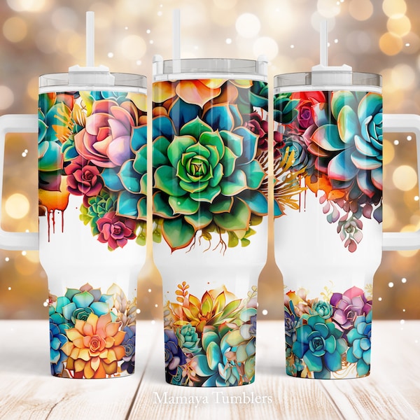 Succulent 40oz Quencher tumbler sublimation design Flower Plants Floral digital PNG wrap Seamless Waterslide download