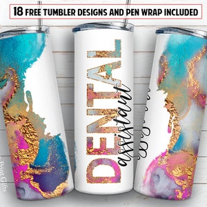 Dental assistant tumbler PNG design Ink marble glitter 20oz and 30oz skinny tumbler STRAIGHT digital wrap + Epoxy pen wrap design