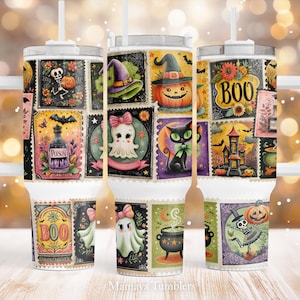 Halloween 40oz Quencher Tumbler – Boo Spooky Pumpkin Tumbler Wrap – Fall Witch Cat PNG Sublimation Design - Cute Ghost Digital Download