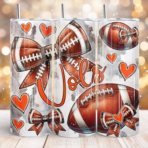Football 20oz skinny tumbler sublimation design Vols Orange Coquette Bow Football School team Straight wrap PNG Waterslide Digital download