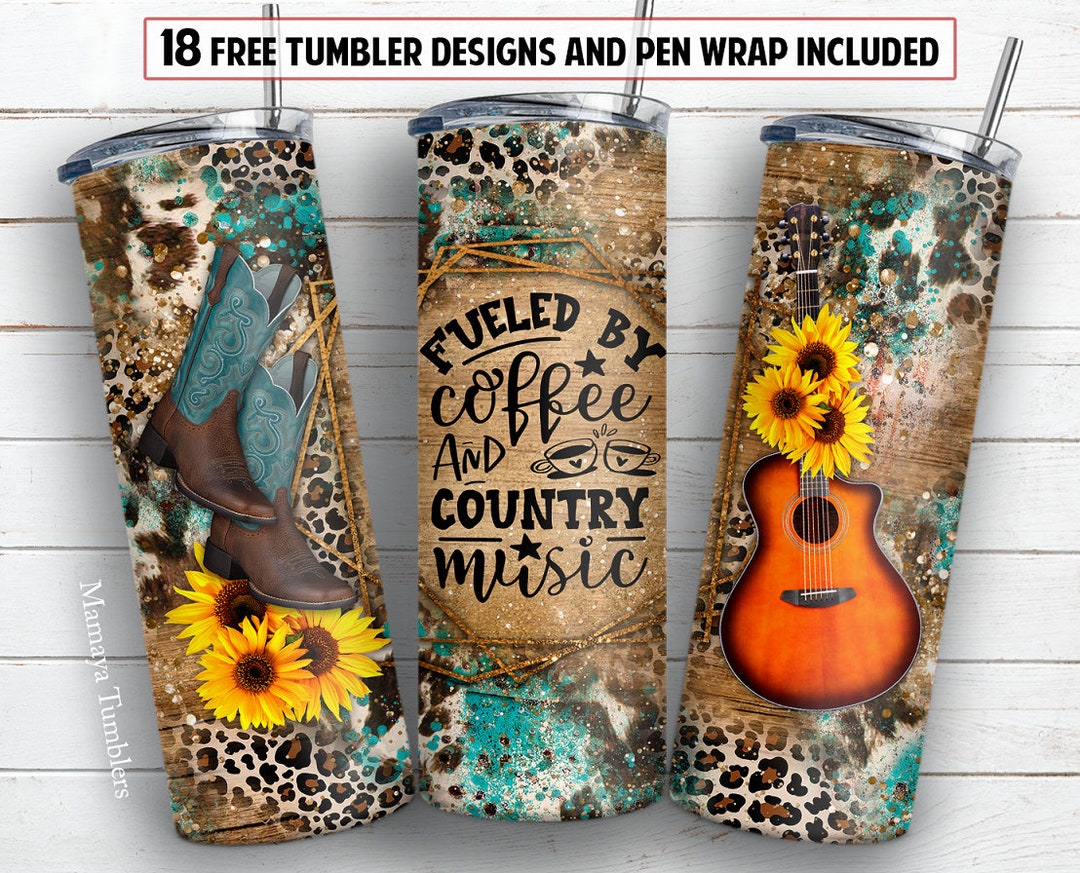 20 Oz Skinny Tumbler Sublimation Design Guitar Country Music Digital ...
