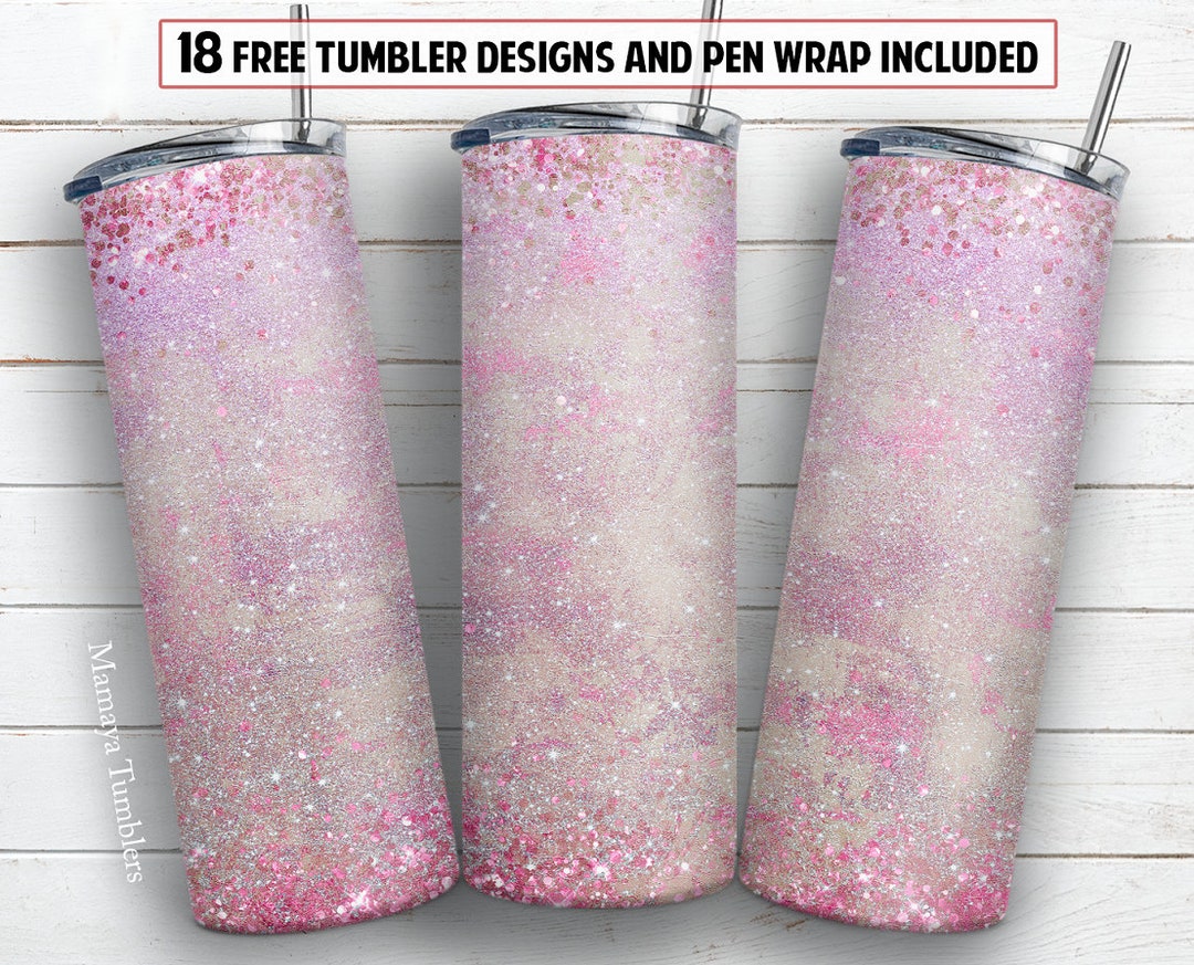 Pink Glitter 20 Oz Skinny Tumbler Sublimation Design Girl Sparkling PNG ...
