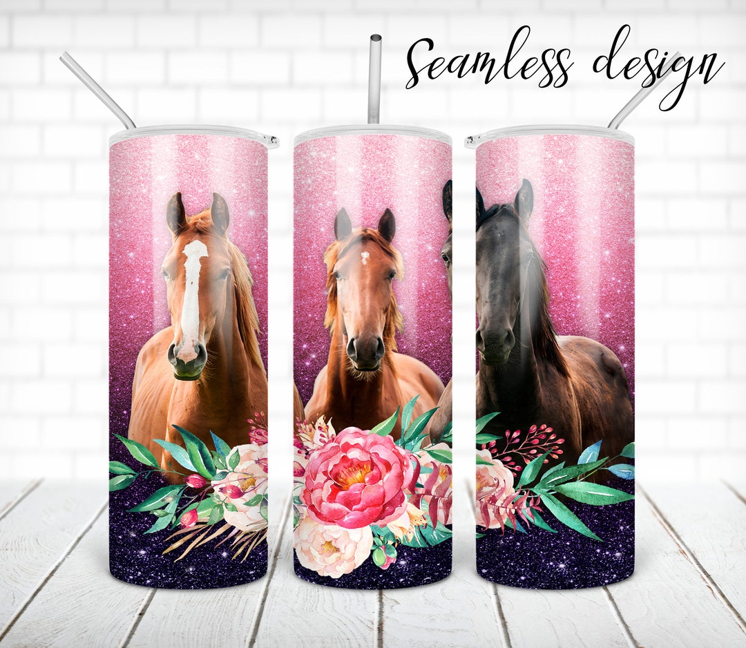 SEAMLESS Horse With Flower Wreath Tumbler PNG Design Western - Etsy
