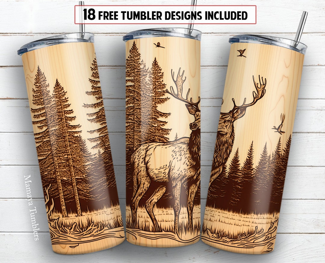 Deer 20oz Skinny Tumbler Sublimation Design Wild Animal Hunting Carved ...