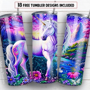 Unicorn 20oz skinny tumbler sublimation design Fairy animal glitter Magic kids template Digital PNG Straight wrap Waterslide download