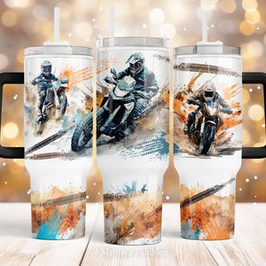 Motocross rider 40oz Quencher tumbler sublimation design Motorcycle wheel Dirt bike digital PNG wrap Waterslide download