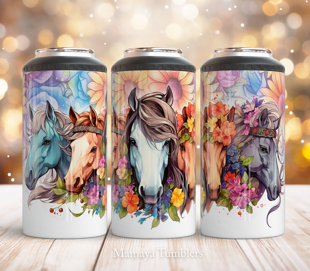 Horses 4 in 1 Can Cooler Sublimation Design Animal Flowers Can Cooler
