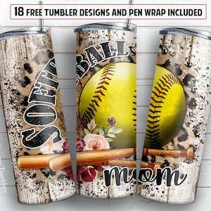 SEAMLESS softball mom tumbler PNG design Wood leopard sport 20 oz skinny tumbler STRAIGHT digital wrap