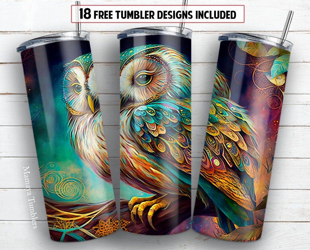 Owl 20 Oz Skinny Tumbler Sublimation Design Wild Bird Colorfull Animal ...