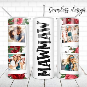 Picture frame mawmaw floral tumbler PNG design Flower rose glitter 20 oz skinny tumbler STRAIGHT digital wrap
