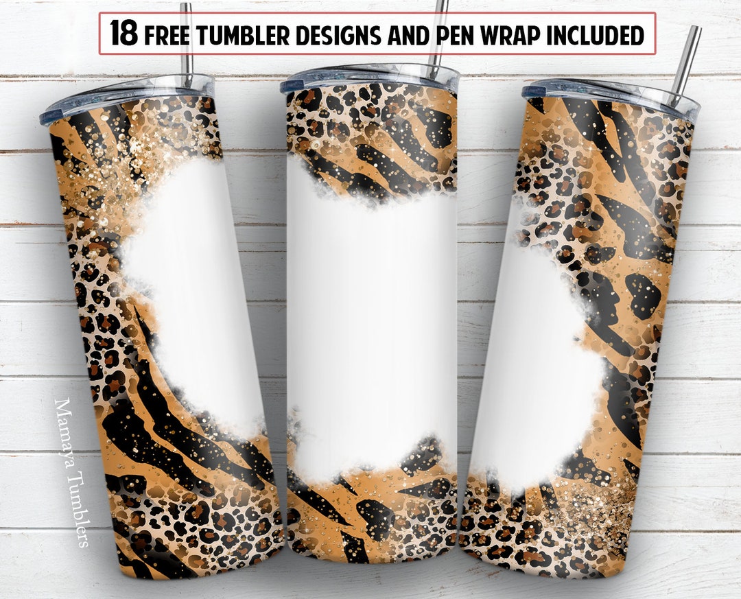 20 Oz Skinny Tumbler Sublimation Design Leopard Print Glitter Name ...