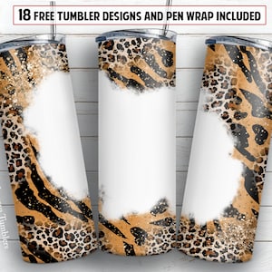 20 oz skinny tumbler sublimation design Leopard print glitter name tumbler digital PNG design + 30 oz tumbler template Epoxy pen wrap design