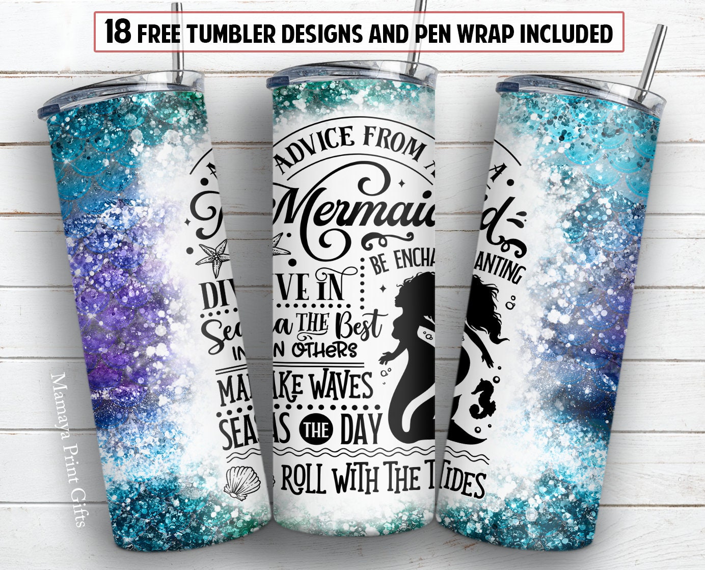 20 Oz Mermaid Tumbler Template, Sublimation Designs, Ocean Life