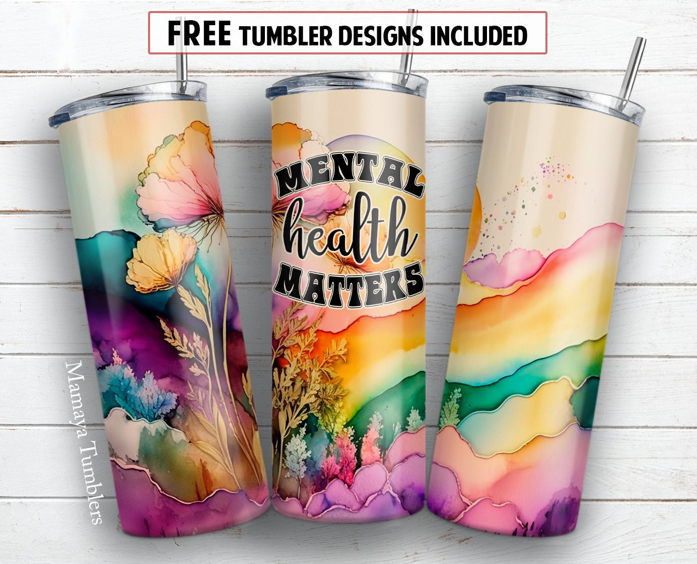 Mental Health Matters 20 Oz Skinny Tumbler Sublimation Design Awareness ...