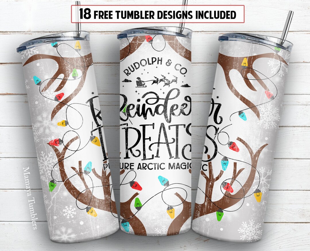 Christmas 20 Oz Skinny Tumbler Sublimation Design Reindeer Treats ...