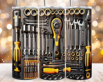 Tool Box 20oz skinny tumbler Sublimation design Mechanic tools Automotive Wrenchs Straight wrap PNG Waterslide template Digital download