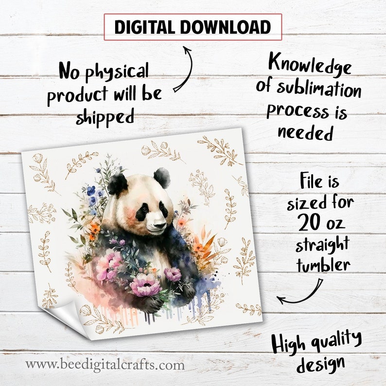 Panda 20 Oz Skinny Tumbler Sublimation Design Boho Gold Plant Floral ...