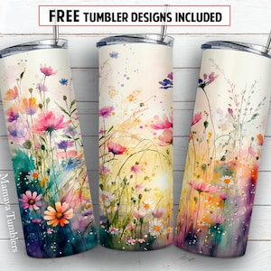 Field flowers 20 oz skinny tumbler sublimation design Seamless floral digital PNG Straight wrap Waterslide download