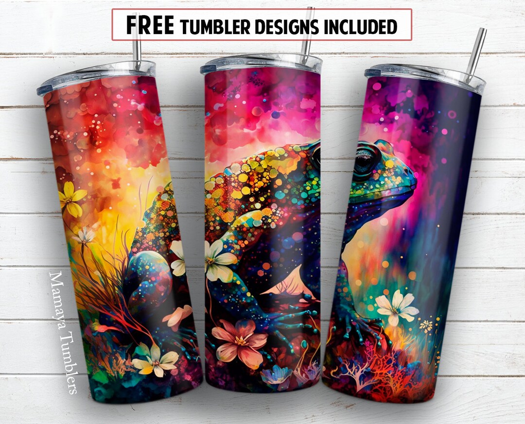 Frog 20 Oz Skinny Tumbler Sublimation Design Alcohol Ink Floral Animal ...