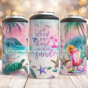 Strandcitat 4-i-1 burkkylare sublimeringsdesign Drick i min hand tår i sanden Sommar Rak burkkylare wrap Digital design PNG