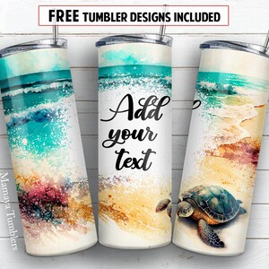 Turtle on the beach 20 oz skinny tumbler sublimation design Summer Add text blank digital PNG Straight wrap Waterslide download