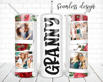 Cornice per immagini Grandma tumbler floreale PNG design Flower glitter 20 oz skinny tumbler STRAIGHT involucro digitale