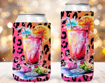 Cocktail Can holder sublimation design Summer leopard Colorful neon 12oz Can cooler Neoprene holder Template PNG Digital download