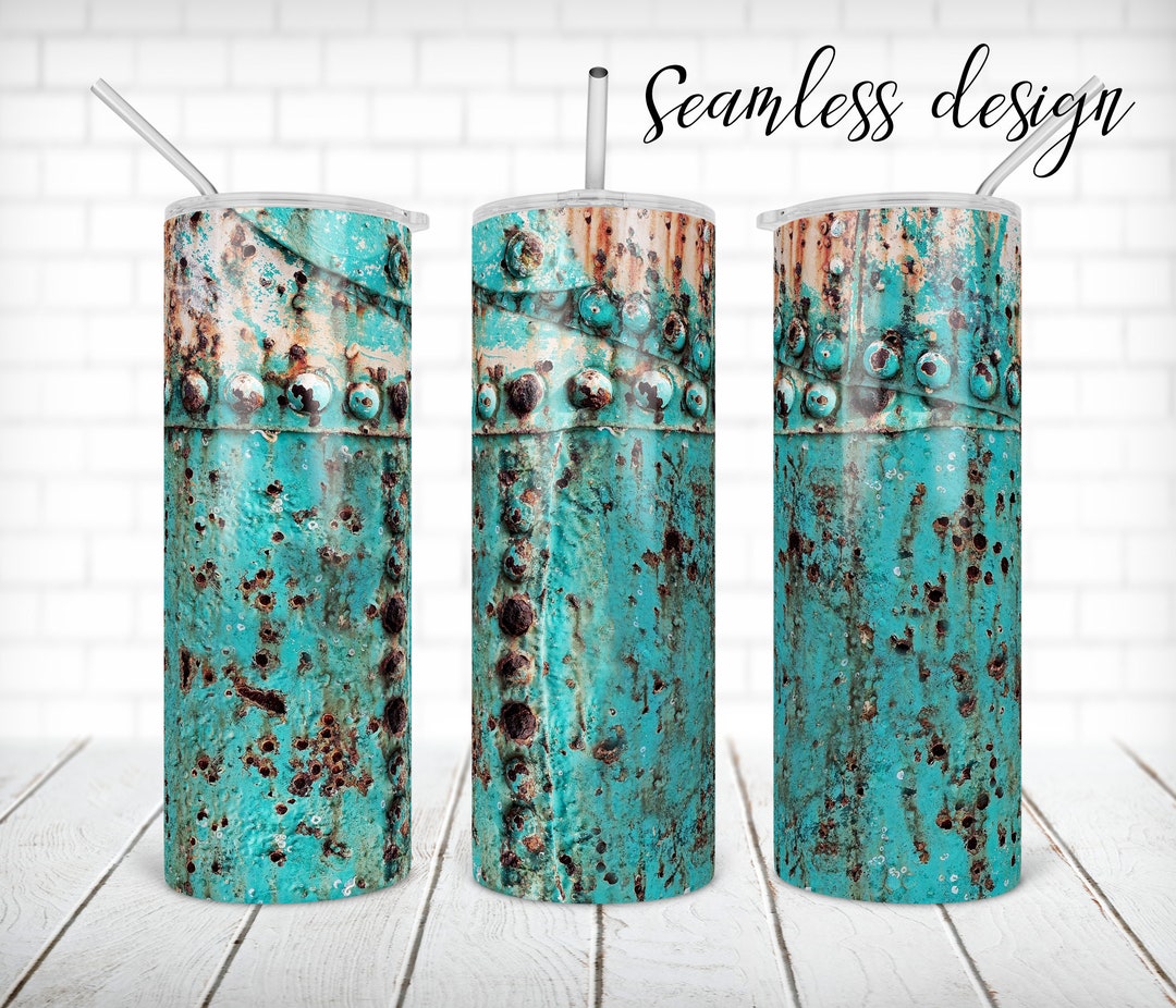 Teal Rustic Metal Tumbler PNG Design Western 20 Oz Skinny Tumbler STRAIGHT Digital Wrap Etsy