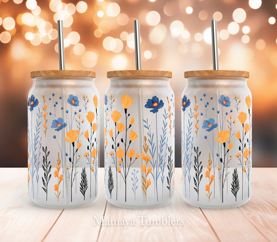 Wild Flowers 16oz Glass Can Sublimation Design Floral Glass Can Wrap ...