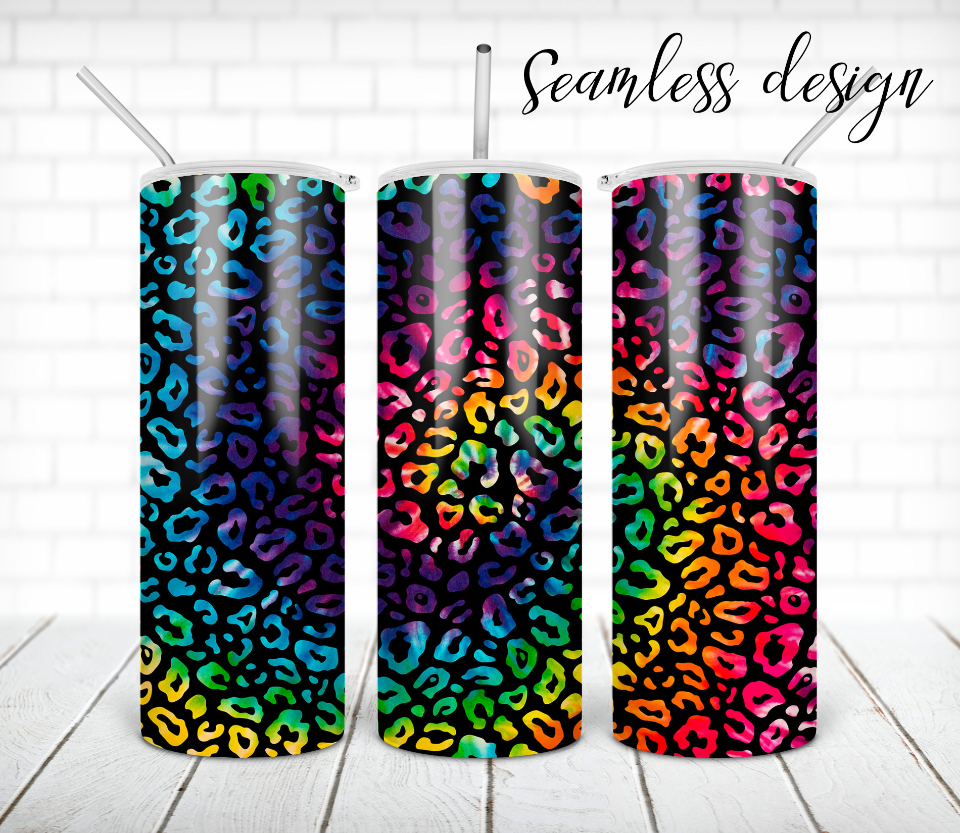 SEAMLESS Tie Dye Leopard Tumbler PNG Design Colorful Cheetah 20 Oz ...
