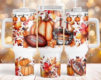Football 40oz Quencher tumbler sublimation design Fall Pimpkin Thanksgiving Autumn vibes Wrap template Digital download