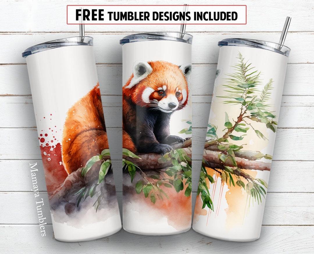 Red Panda 20 Oz Skinny Tumbler Sublimation Design Watercolor Exotic ...