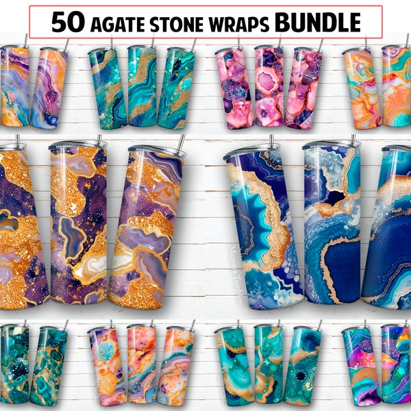 Agate stone 50 BUNDLE 20 oz skinny tumbler sublimation design Marble glitter digital PNG Straight wrap Waterslide download